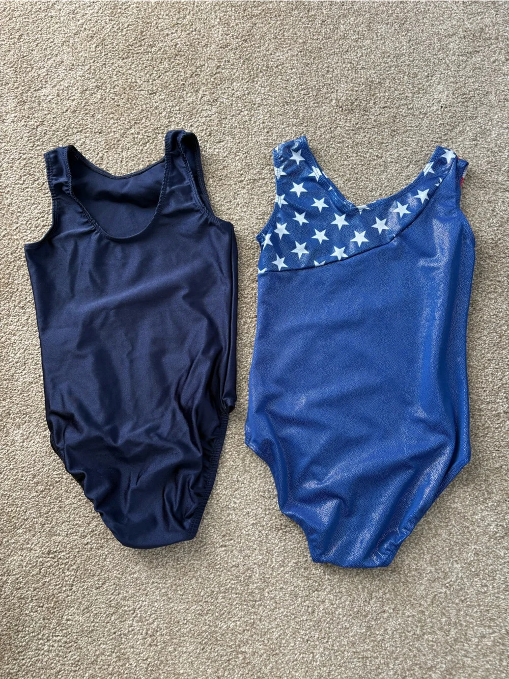 Kids Bundle of 2 Navy Blue Sparkle Stars One-Piece Gymnastics Leotards Size 8/L